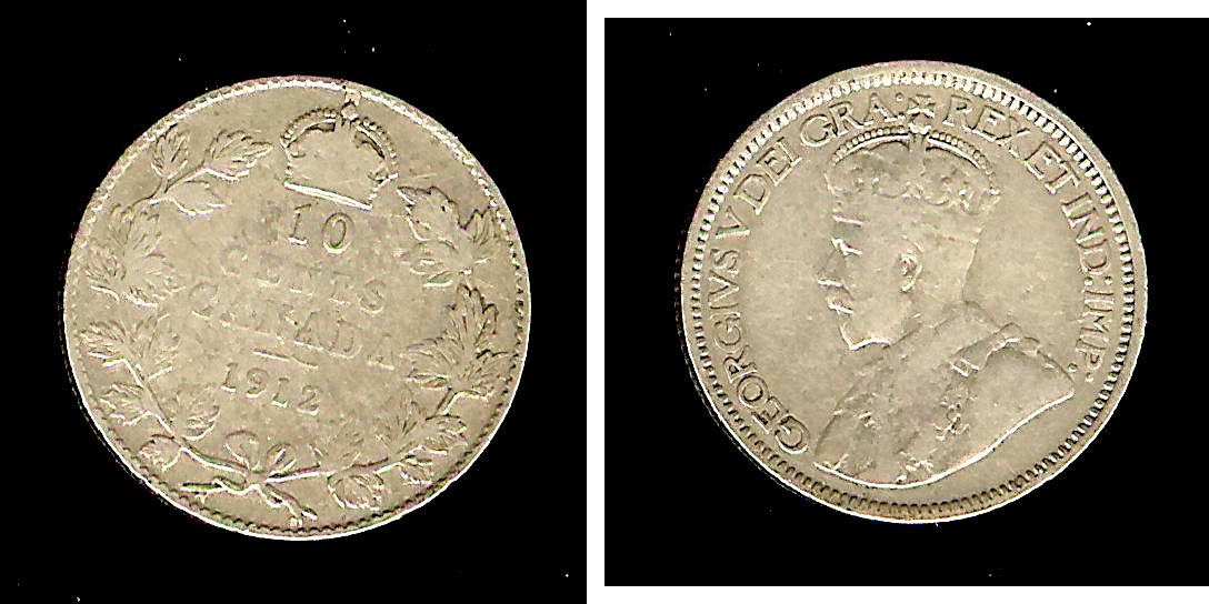Canada 10 cents 1912 gF